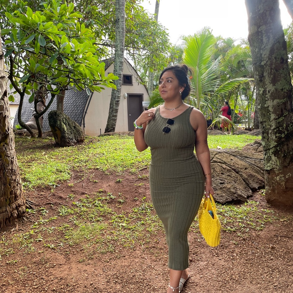 Green Ribbed Midi Dress